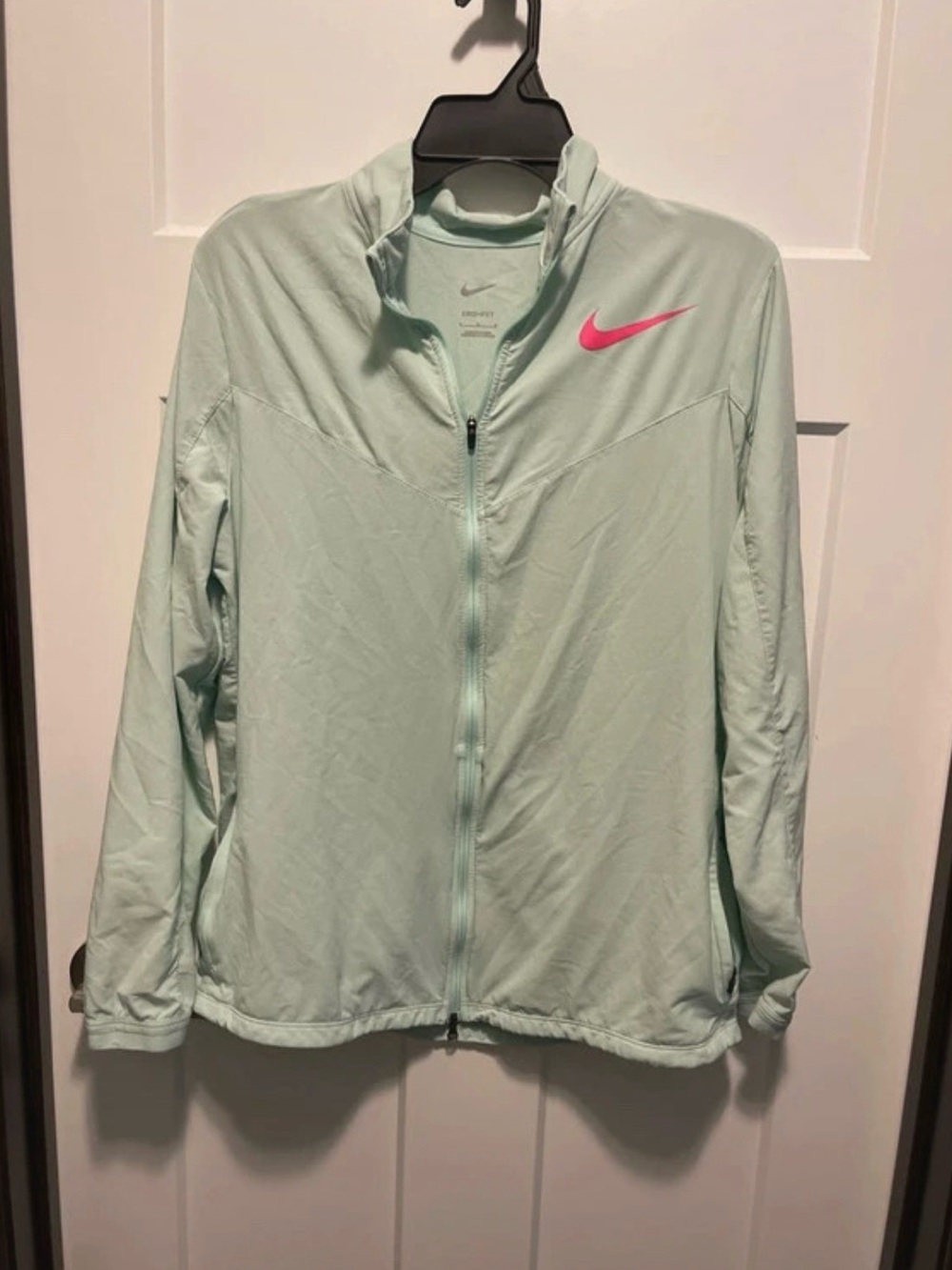 Nike Women's Mint Green Full-Zip Jacket with Pink Swoosh Accent